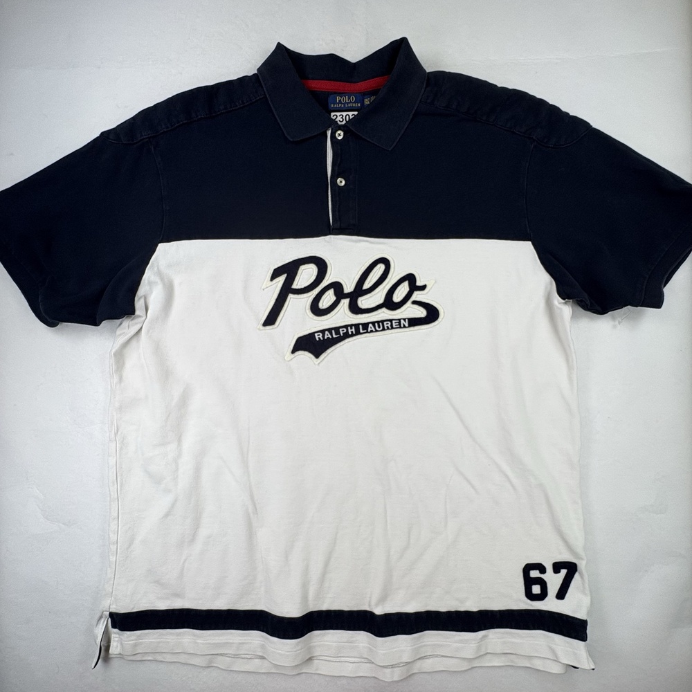 Polo Ralph Lauren Polo Shirt Mens Big 2XLT Blue White Colorblock 67 Logo Knit